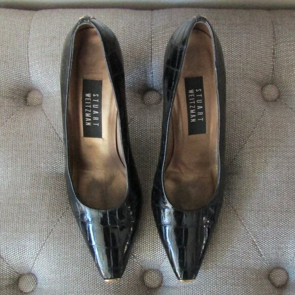 Stuart Weitzman  Gold-Tone Metal Detail Pumps - Picture 1 of 8